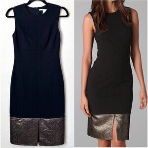 Diane Von Furstenberg DVF Blee Metallic Hem Cocktail Sheath Dress